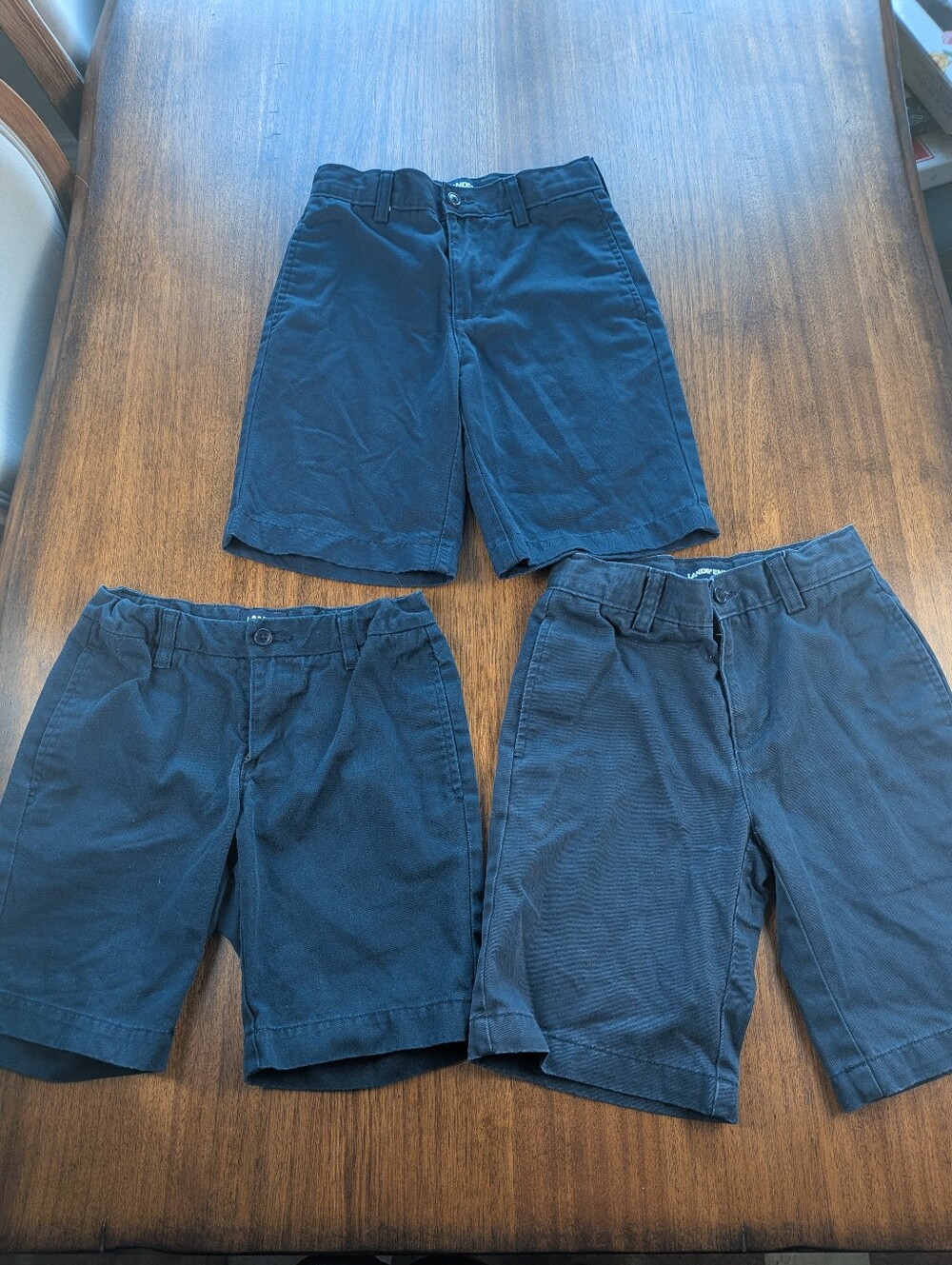 3 Pairs Land's End Boys Size 10 Navy Chino Shorts Uniform School Basics